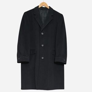 Vintage Overcoat Men Small Black 100% Cashmere Loomed New England Manor Coat